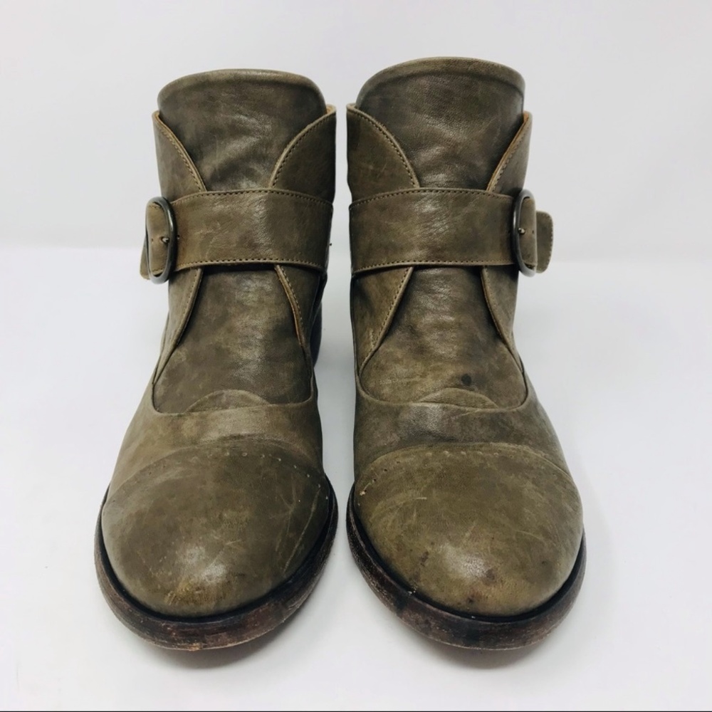 P. Monjo Short Leather Ankle Boots Gray Green Size 37